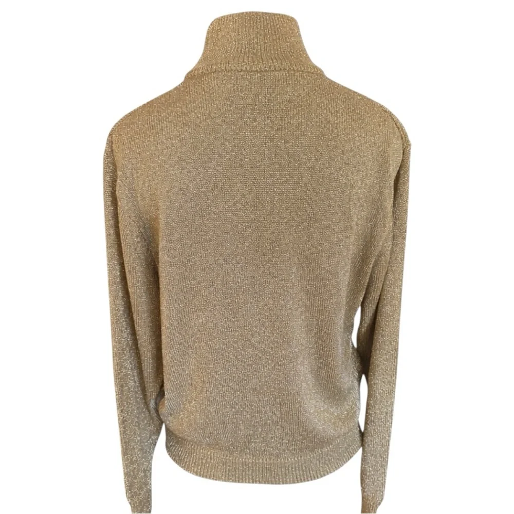 Vintage Evan Picone Gold Lurex Turtleneck Sweater Metallic Knit Party Top Sz M